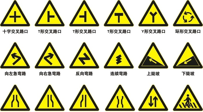 国家道路警告标识黄牌矢量图标图片