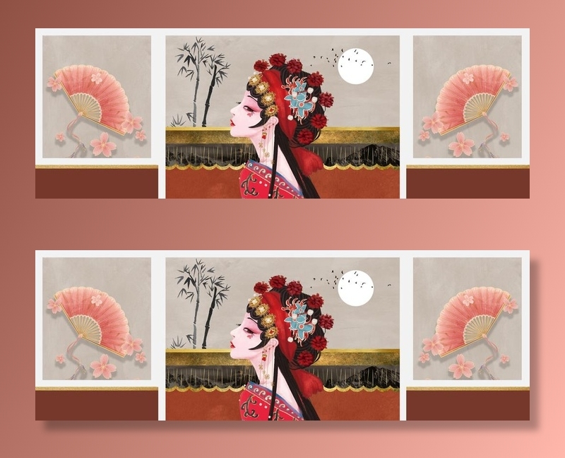 花旦美女戏曲三联装饰画图片