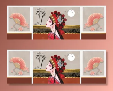 花旦美女戏曲三联装饰画图片