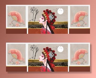 花旦美女戏曲三联装饰画图片