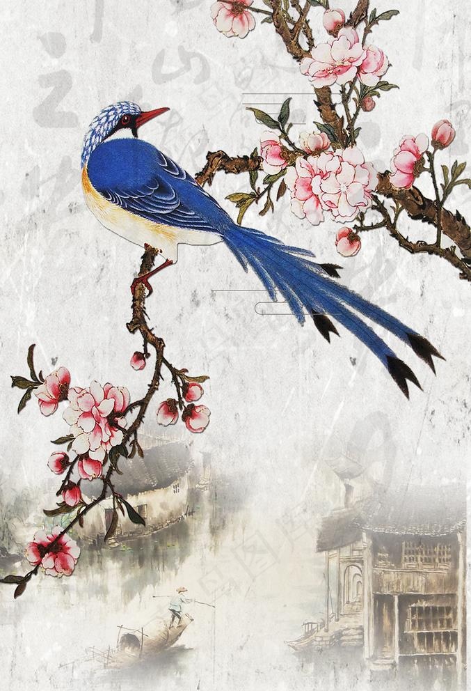花鸟画图片psd模版下载