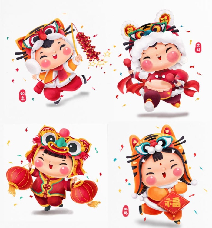 虎年庆祝可爱卡通福娃人物图片(5900x5900)psd模版下载