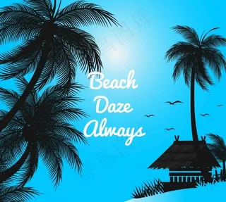 沙滩椰子树风景剪影图片