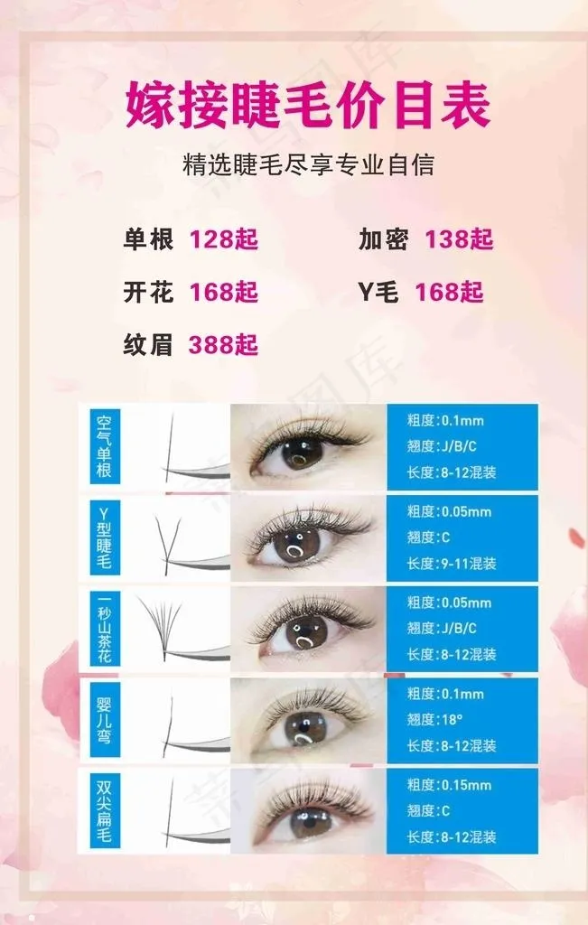 嫁接睫毛价目表图片cdr矢量模版下载
