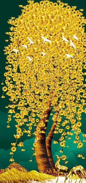黄金满地金色发财树装饰画图片