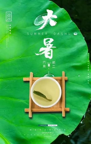 绿色大暑节气三伏天宣传海报图片