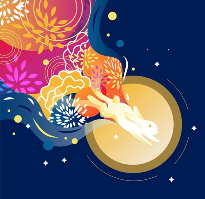 玉兔奔月中秋插画矢量素材图片