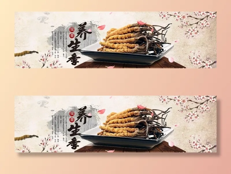 中国风淘宝冬虫夏草海报图片(1920x600)psd模版下载