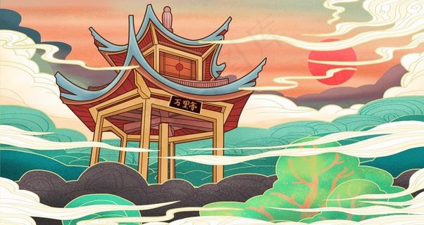 古建筑插画图片