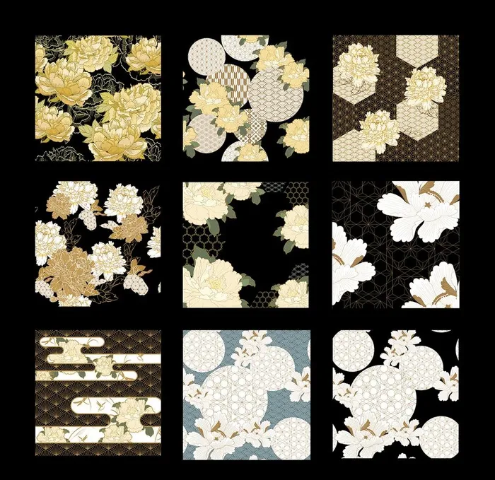 手绘传统古典植物牡丹花纹图片