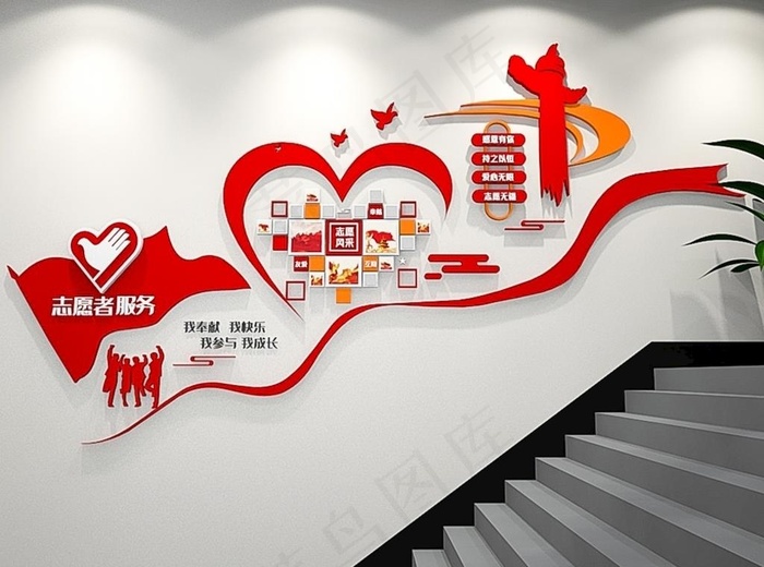 社区志愿者楼梯文化墙图片cdr矢量模版下载