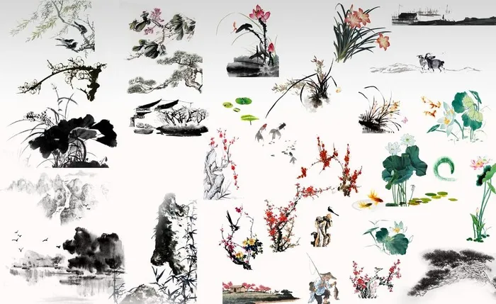 水墨荷花图片(8000x5000)psd模版下载