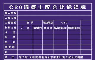 混凝土配合比标识牌图片