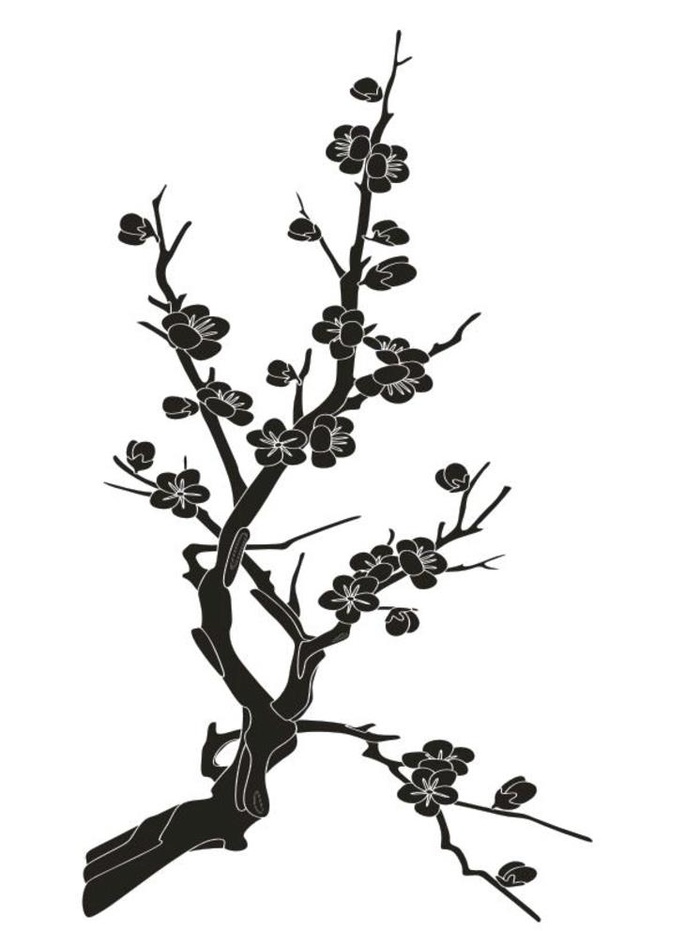 梅花剪影 矢量图 黑白剪影图片