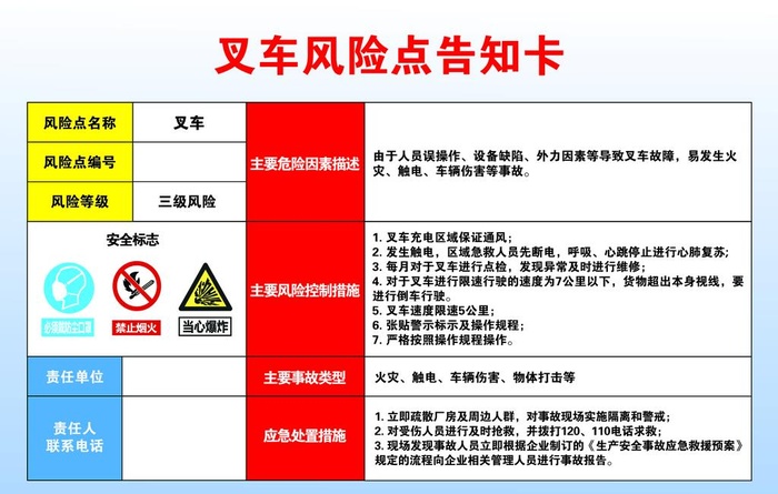 叉车风险点告知卡告知牌 图片