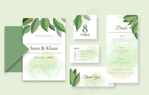 花卉婚礼菜单模板矢量图片