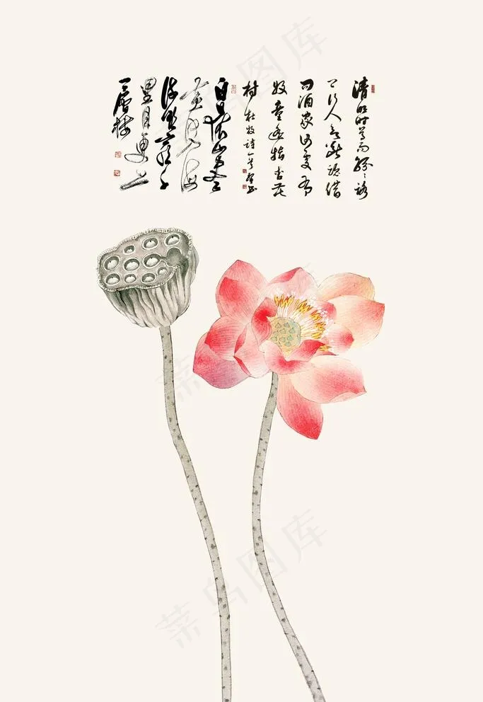 中式荷花图片psd模版下载