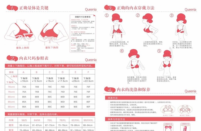 内衣尺码量体穿戴洗涤图片cdr矢量模版下载