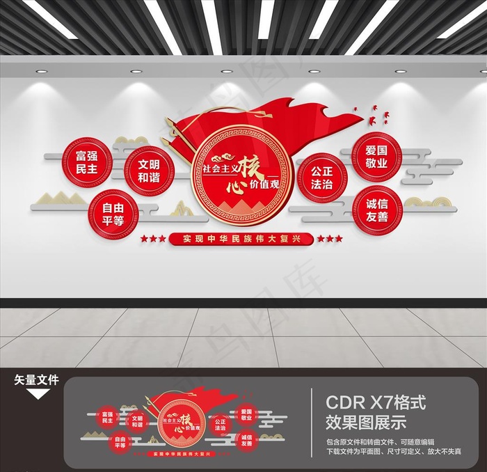 核心价值观 文化墙图片cdr矢量模版下载