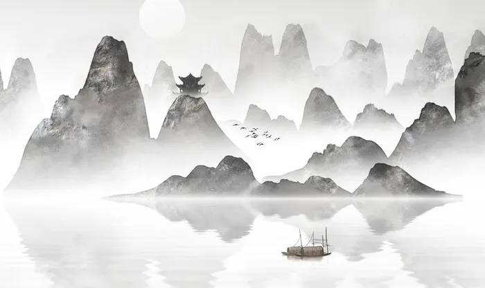 水墨山水海报背景图片(1920x1200)psd模版下载