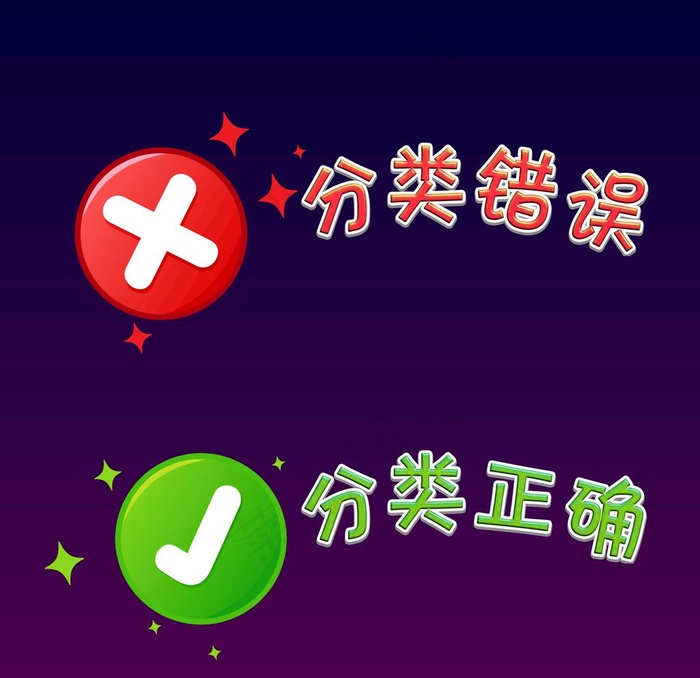 垃圾分类正确错误提示可编辑文字图片