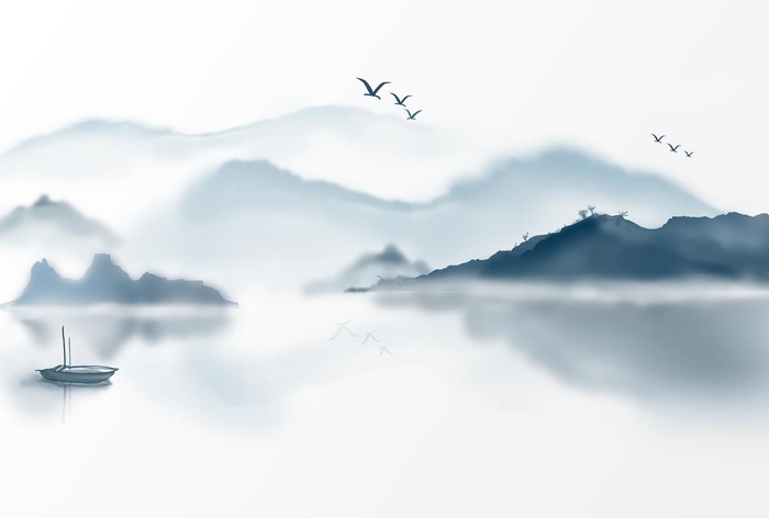 手绘中国风山水元素图片