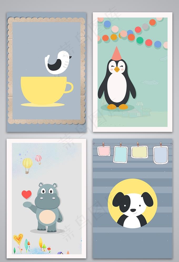 清新手绘可爱动物背景图图片