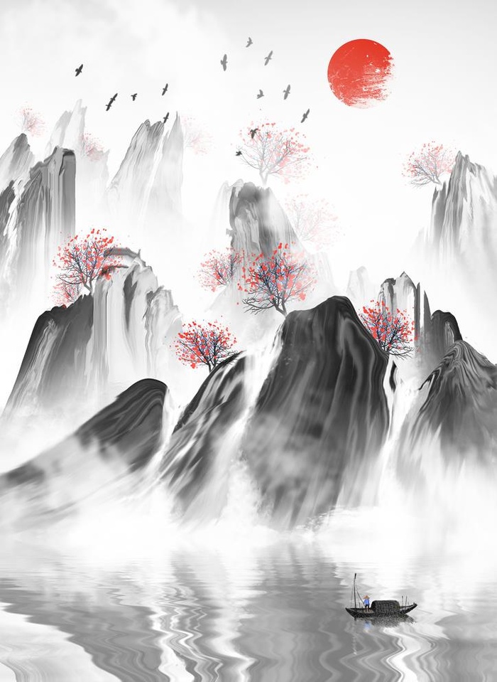 水墨山水画图片(2480x3508)psd模版下载