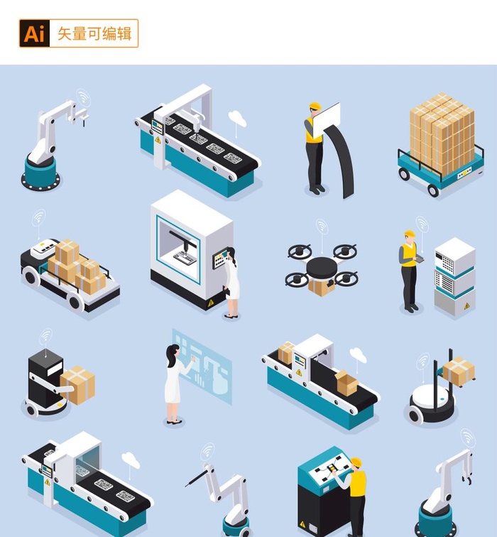 智能物流仓储中心图片ai矢量模版下载