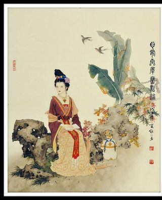 工笔水墨国画仕女图图片