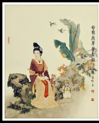 工笔水墨国画仕女图图片