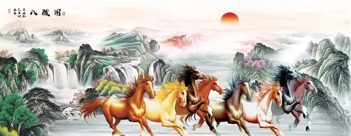 八骏图图片(7087x3543)psd模版下载