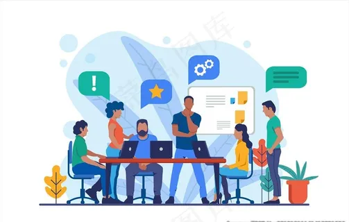 扁平化商务办公开会主题插画插图图片