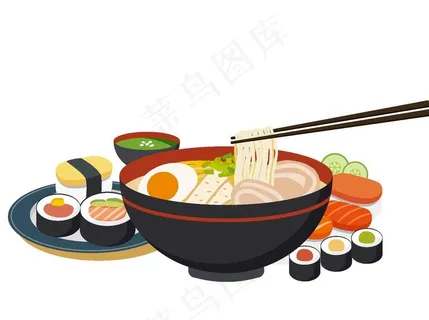 手绘卡通面条食物元素图片
