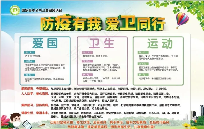 宣传栏-防疫有我-爱卫同行图片ai矢量模版下载
