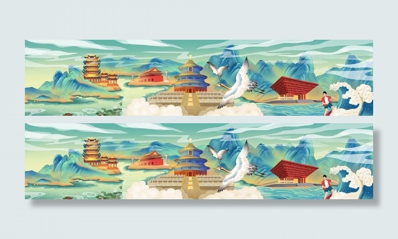 国潮山水图片(8000x2000)psd模版下载