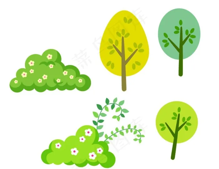 卡通 花草 树木插画图片ai矢量模版下载
