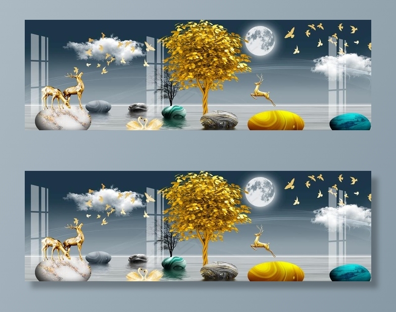 金色麋鹿发财鹿晶瓷画图片