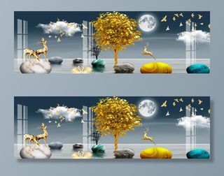 金色麋鹿发财鹿晶瓷画图片