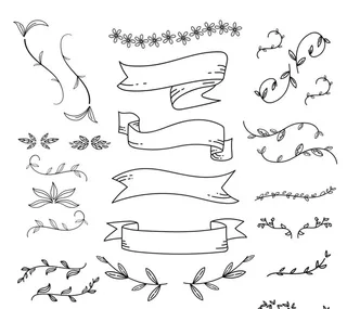 创意装饰花草和条幅矢量素材图片