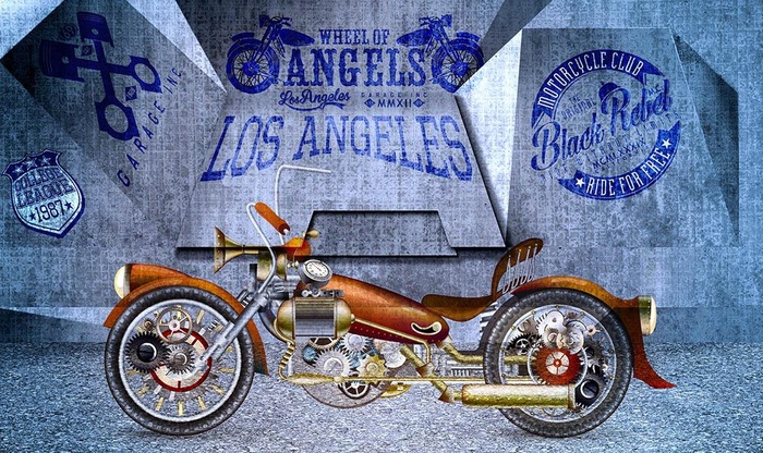 摩托3D立体背景墙图片