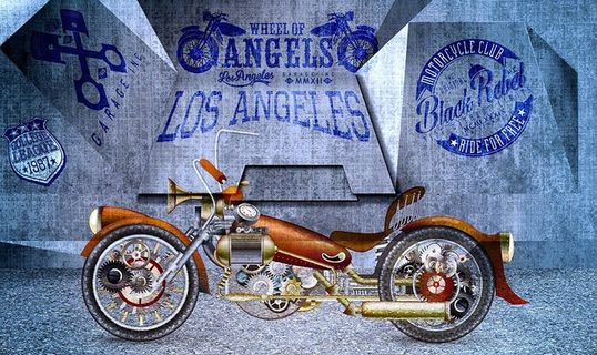 摩托3D立体背景墙图片