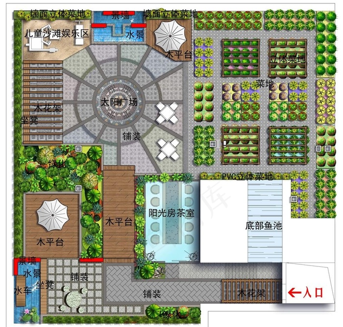 屋顶花园彩色平面图图片psd模版下载