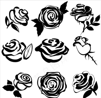 黑白线条剪影玫瑰花图案图片