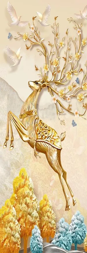 欧式轻奢麋鹿金树装饰画图片 欧式轻奢麋鹿金树装饰画图片