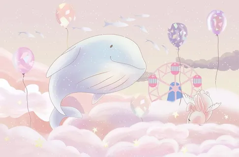 卡通鲸鱼气球儿童房图片