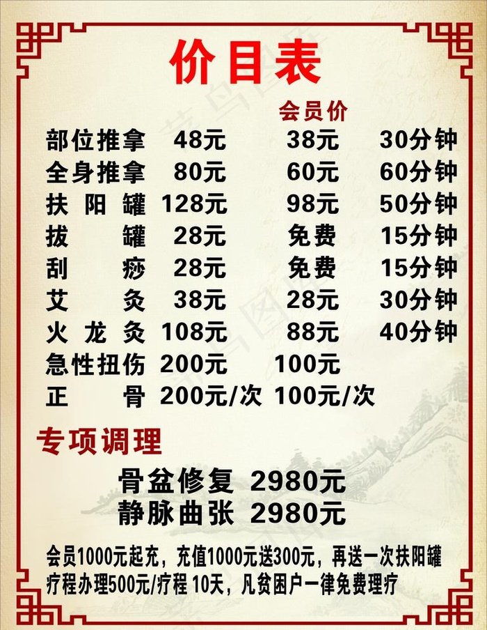 价目表图片cdr矢量模版下载