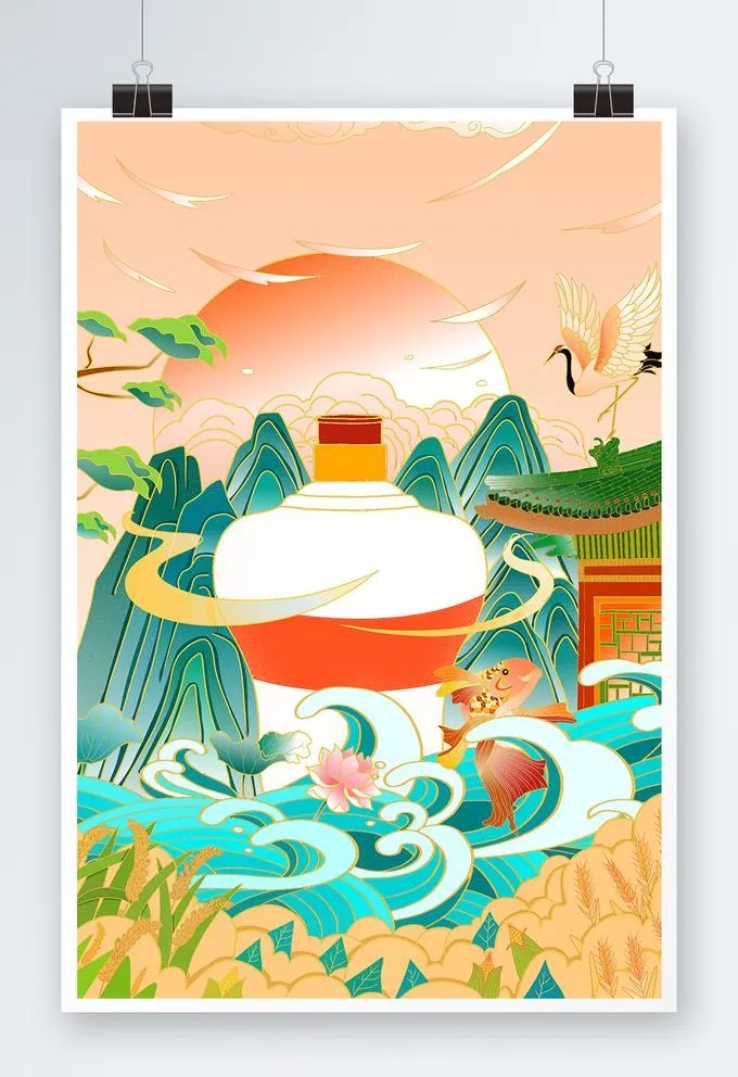 白酒插画图片(3543x5315)psd模版下载