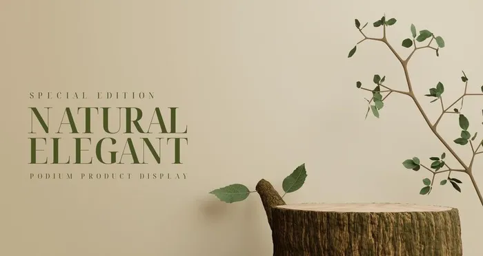 自然原木植物产品展示台模型图片(3840x2160)psd模版下载