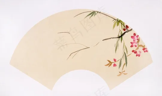 国画 桃花山鸟扇面图绘画步骤图片